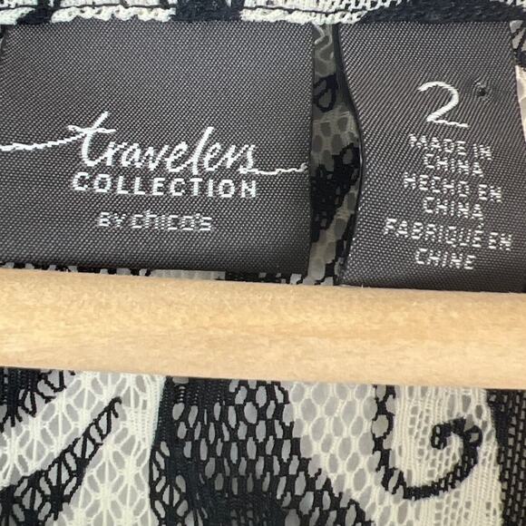 Chico's Travelers Lace Fringe Pullover Blouse Black/Ecru Baroque Size 2 Travel - Picture 7 of 7